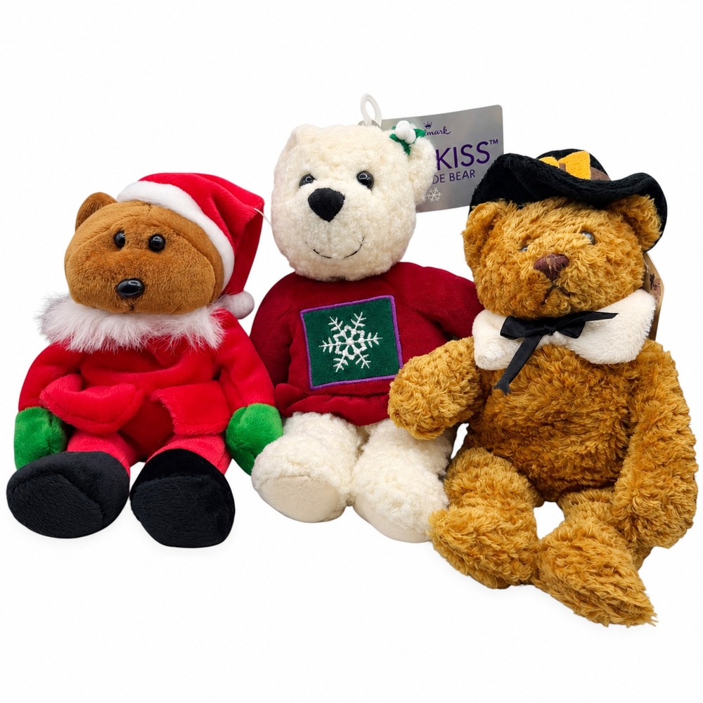 Vintage Holiday Bear Lot Hallmark Kiss Kiss March of Dimes Plushland 1999 Tags
